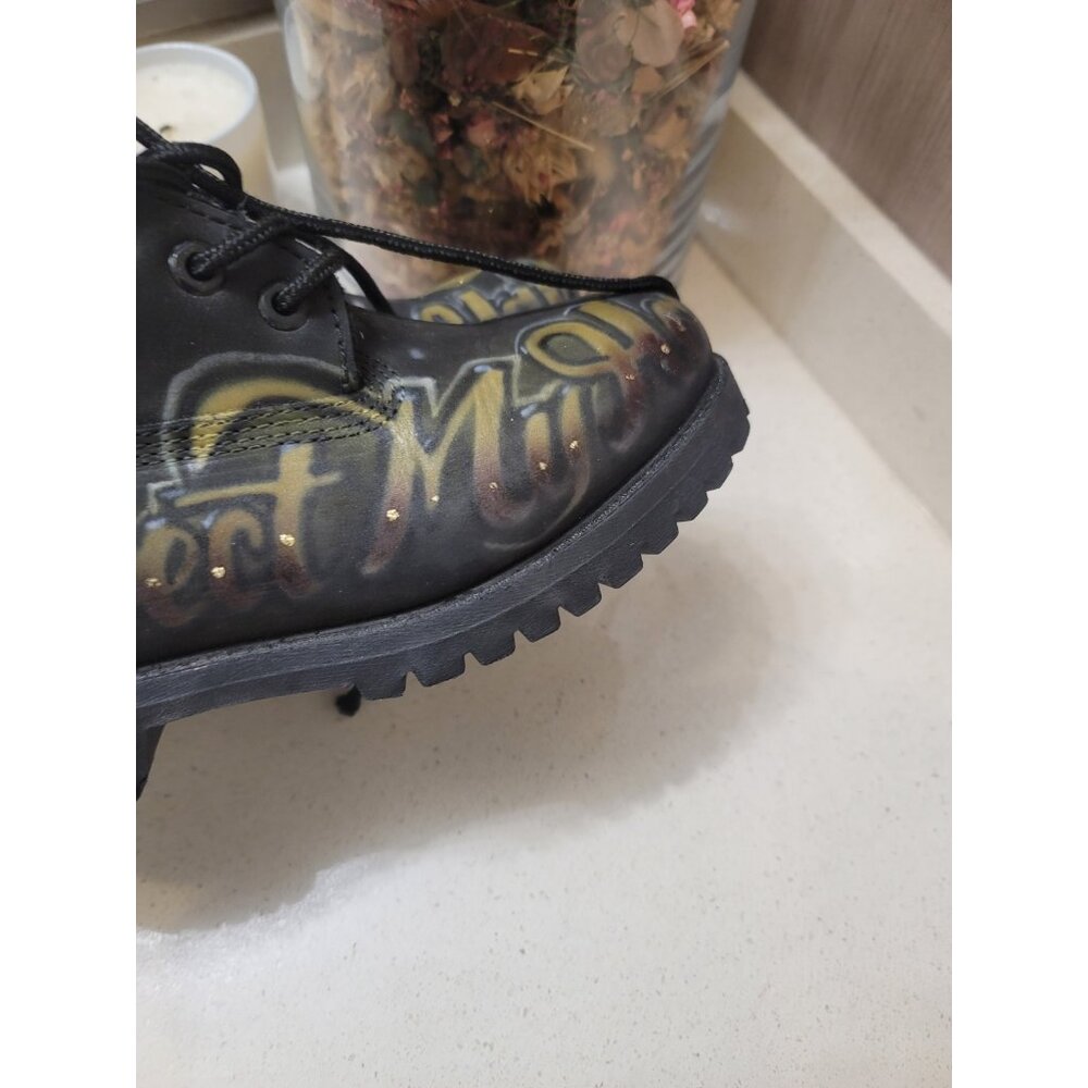 Timberland Wheat 6-inch Nubuck Boots Size US 7 M “Respect My Hustle ” CUSTOM - Picture 12 of 13